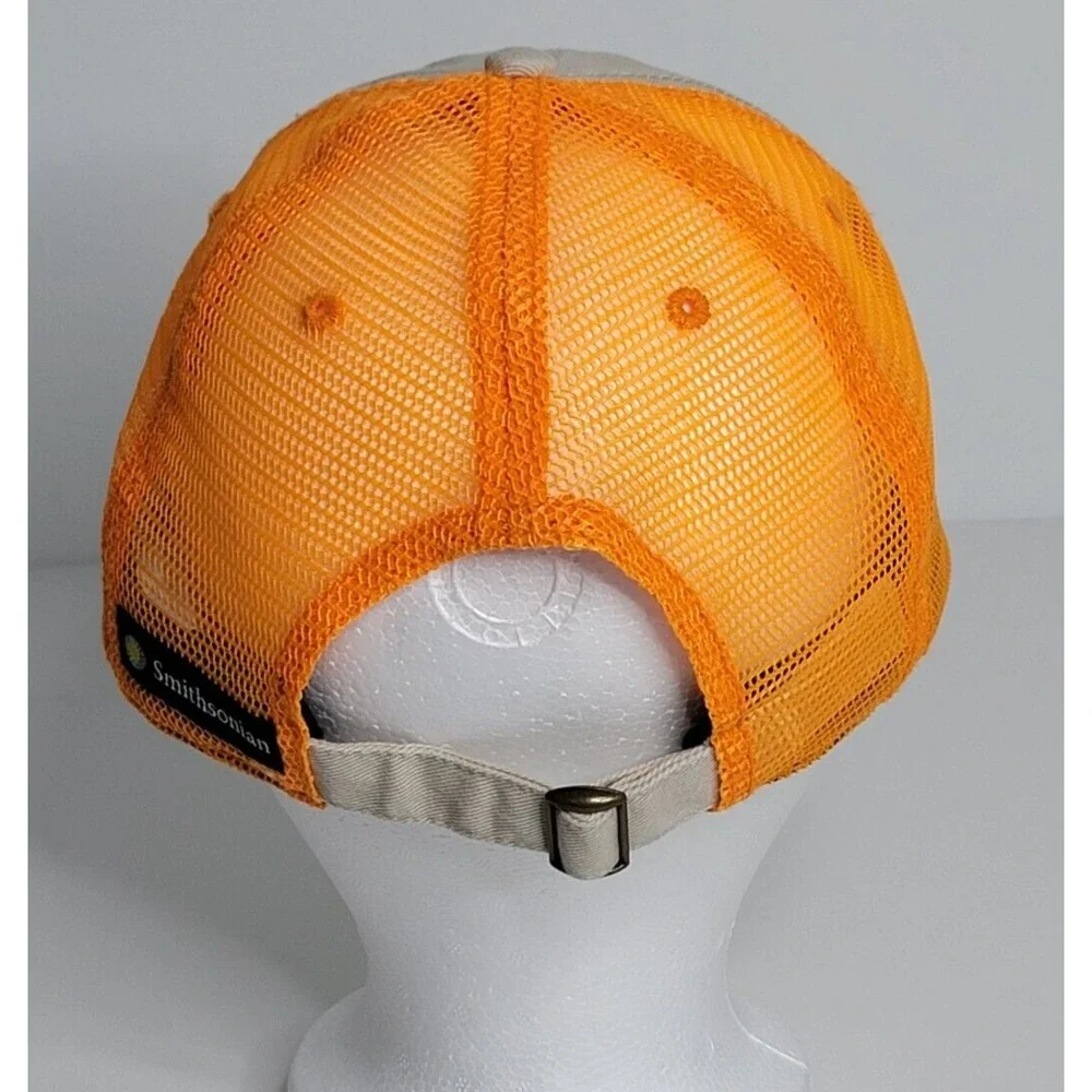Save The Bees Adjustable Strap Trucker Mesh Cap Hat Smithsonian Orange Logo